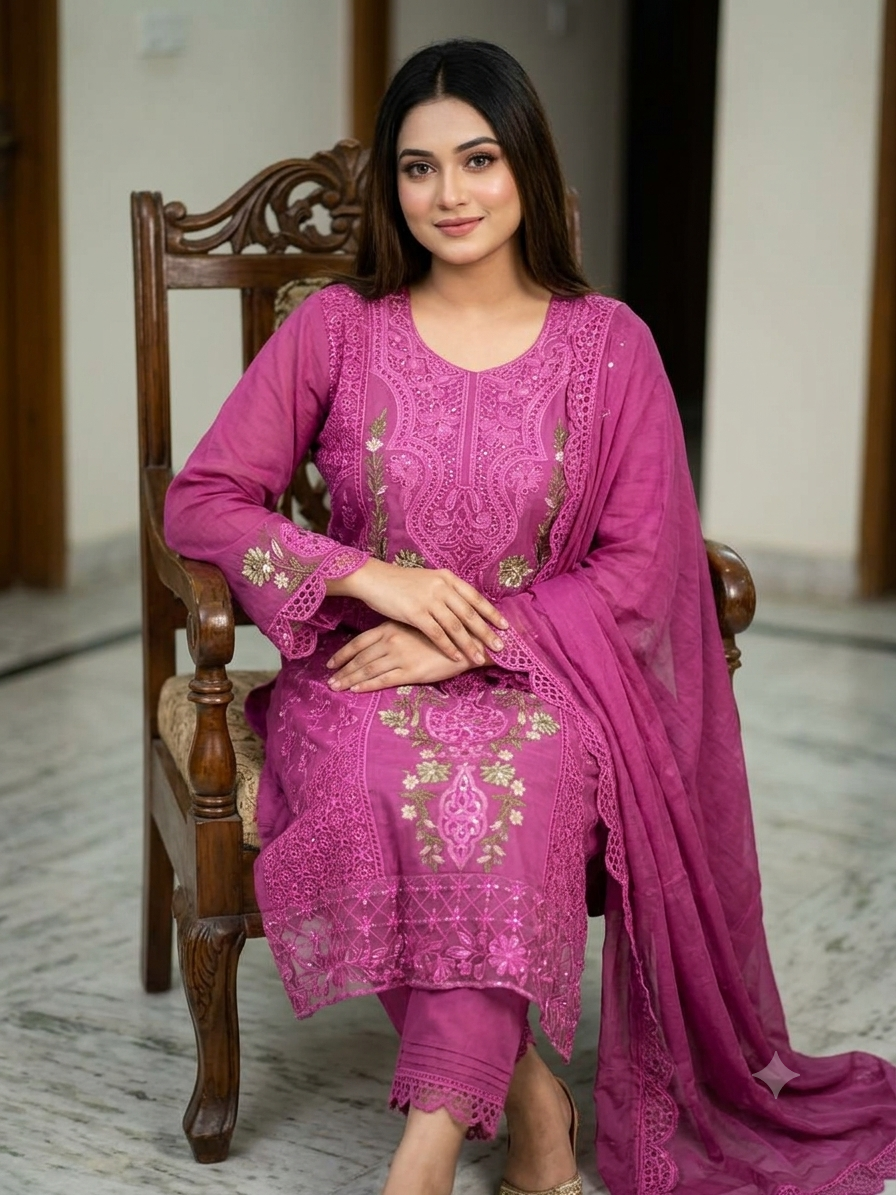 ✨ প্রিমিয়াম এম্ব্রয়ডারি প্রিমিয়াম থ্রি-পিস কালেকশন ✨ নিজেকে অনন্য ও আভিজাত্যময় লুকে ফুটিয়ে তুলতে বেছে নিন আমাদের এই চমৎকার লাল থ্রি-পিসটি। পুরো জামা জুড়ে রয়েছে অত্যন্ত সূক্ষ্ম ও নিখুঁত সুতার কাজ (Embroidery Work), যা আপনাকে দেবে একদম রাজকীয় লুক!
